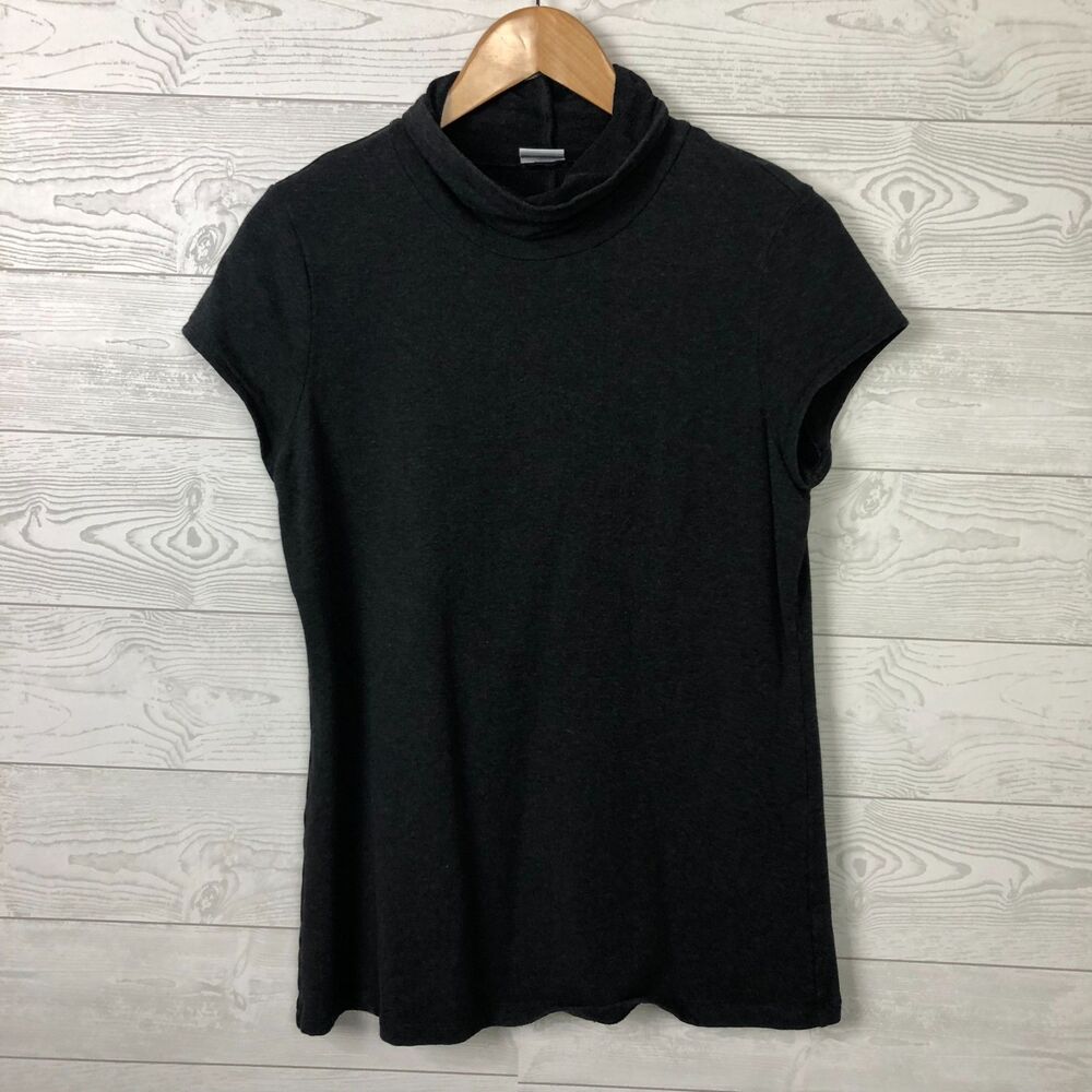 CAbi Women's Medium Cap Sleeve Mock Neck Shirt Charcoal Gray Style #3632